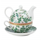 (Floral Green Leaves) Porcelain 4-Piece Tea For One