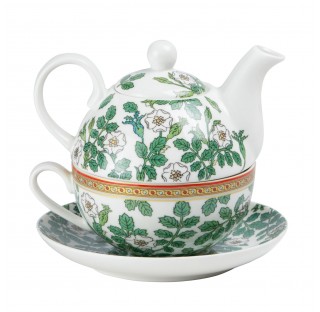 (Floral Green Leaves) Porcelain 4-Piece Tea For One