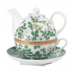 (Floral Green Leaves) Porcelain 4-Piece Tea For One