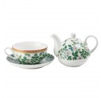 (Floral Green Leaves) Porcelain 4-Piece Tea For One