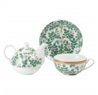 (Floral Green Leaves) Porcelain 4-Piece Tea For One