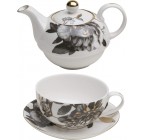 (Black Gold Peony) Porcelain 4-Piece Tea For One