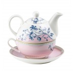 (Blue Rose Pink) Porcelain Tea Set for One Person 4 Pieces