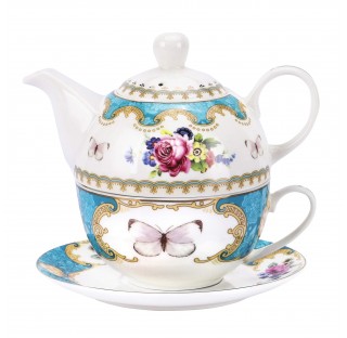 (Butterfly flower pattern) Porcelain 3-Piece Tea For One