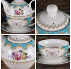 (Butterfly flower pattern) Porcelain 3-Piece Tea For One