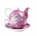 (Cherry Blossom Red) Porcelain 4-Piece Tea For One