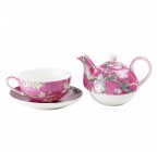 (Cherry Blossom Red) Porcelain 4-Piece Tea For One