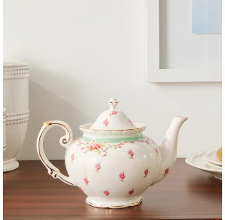 Green 5-cup Vintage Rose Porcelain Teapot