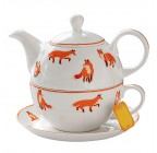 (Orange fox pattern) Porcelain 3-Piece Tea For One