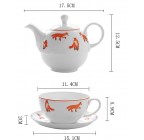 (Orange fox pattern) Porcelain 3-Piece Tea For One