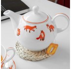 (Orange fox pattern) Porcelain 3-Piece Tea For One