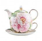 (Peony blooms) Porcelain 4-Piece Tea For One