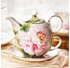 (Peony blooms) Porcelain 4-Piece Tea For One