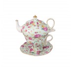 ( Pink Rose Bouquet Chintz) Porcelain 4-Piece Tea For One