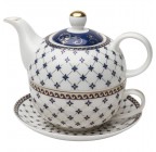 (Trellis Blue Gold) Porcelain 4-Piece Tea For One