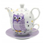 (blue owl) Porcelain 4-Piece Tea For One