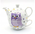 (blue owl) Porcelain 4-Piece Tea For One