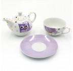 (blue owl) Porcelain 4-Piece Tea For One